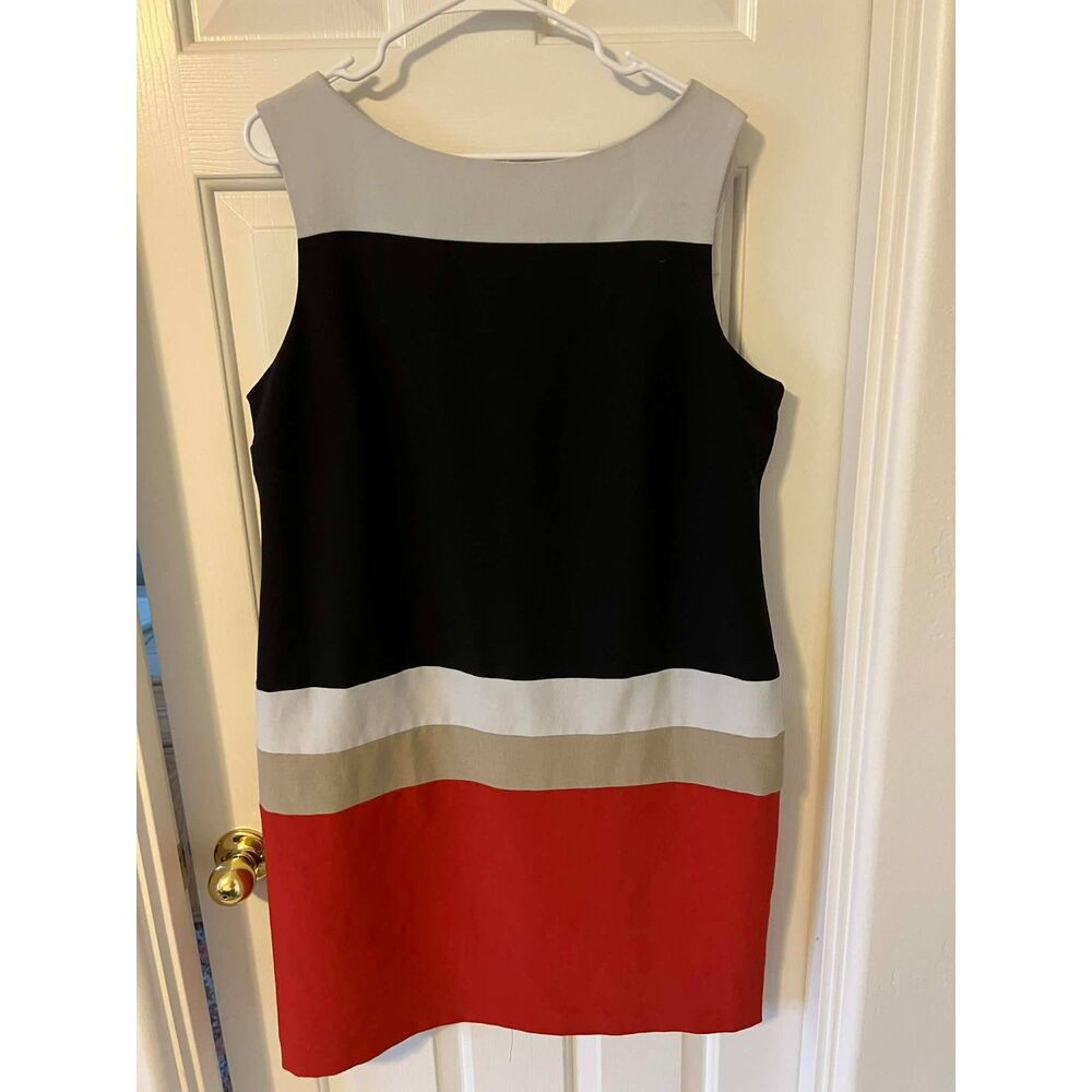 Studio One Womens 18 Color Block Sleeveless Shift Sheath Dress Red Black